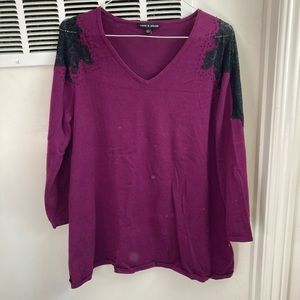 Lace shoulder sweater